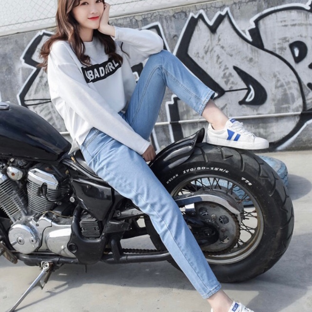 YESSTYLE Light wash blue straight leg jean pants
